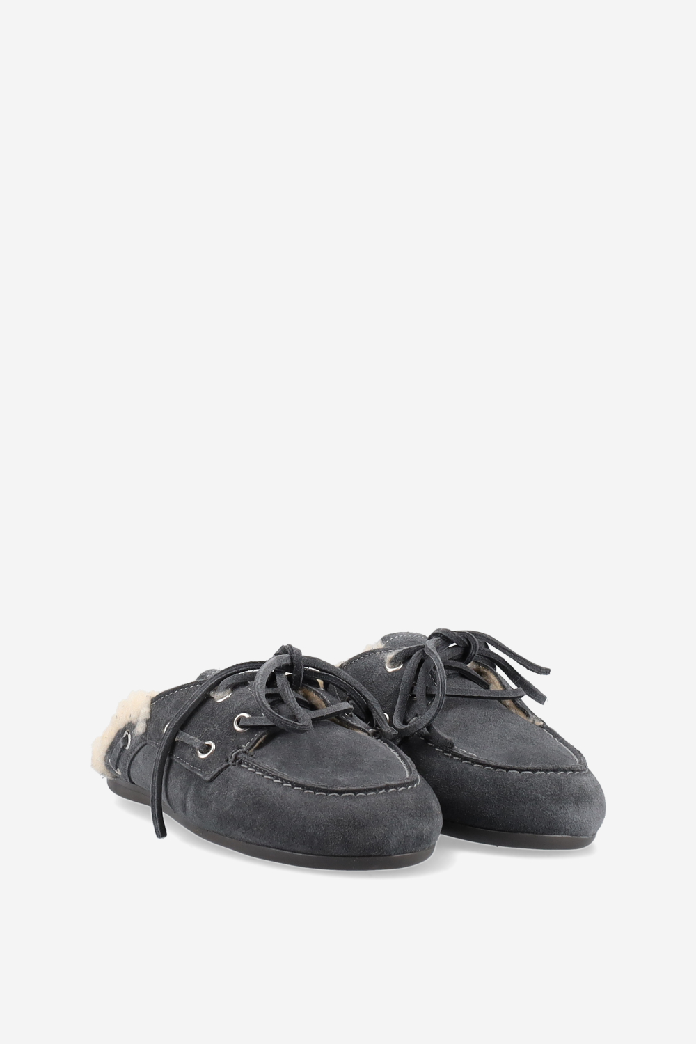 Fur suede boat loafer mules
