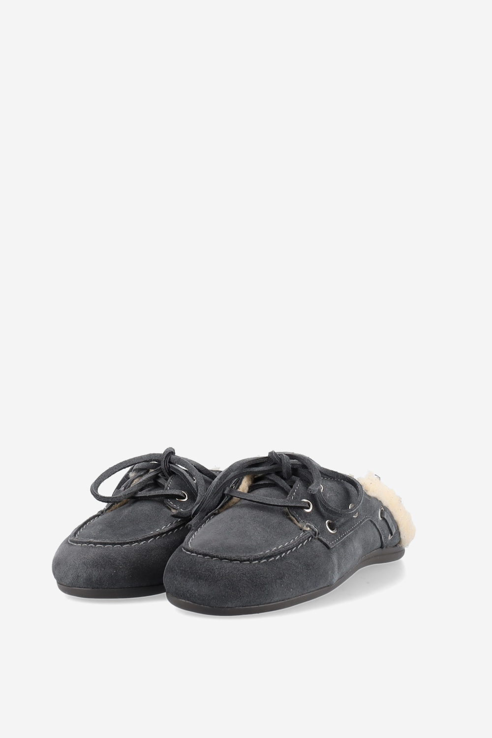 Fur suede boat loafer mules