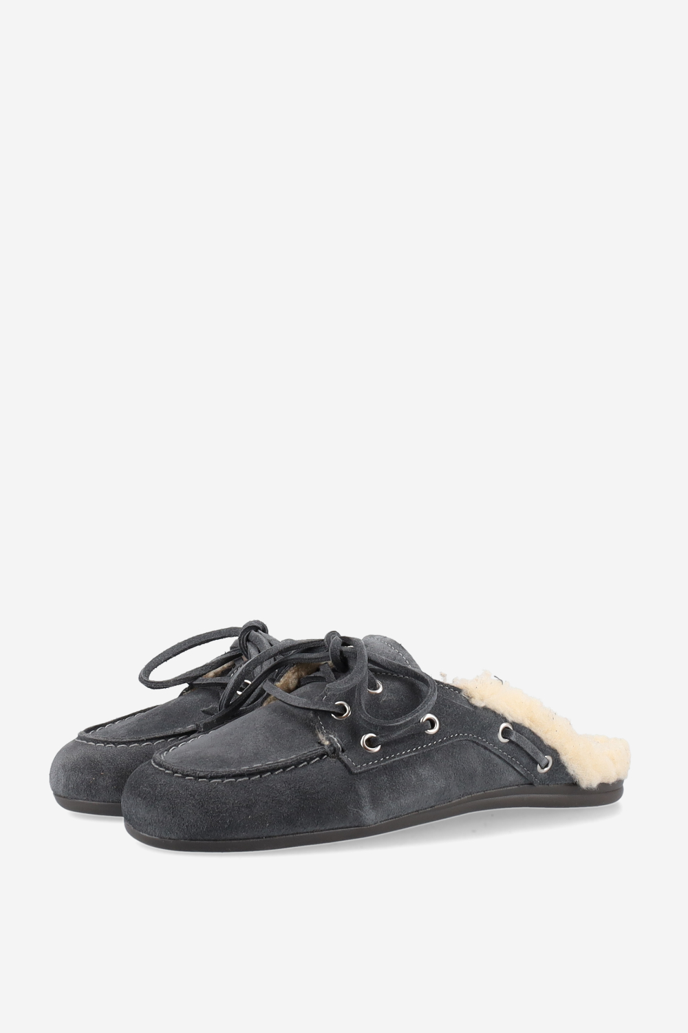 Fur suede boat loafer mules