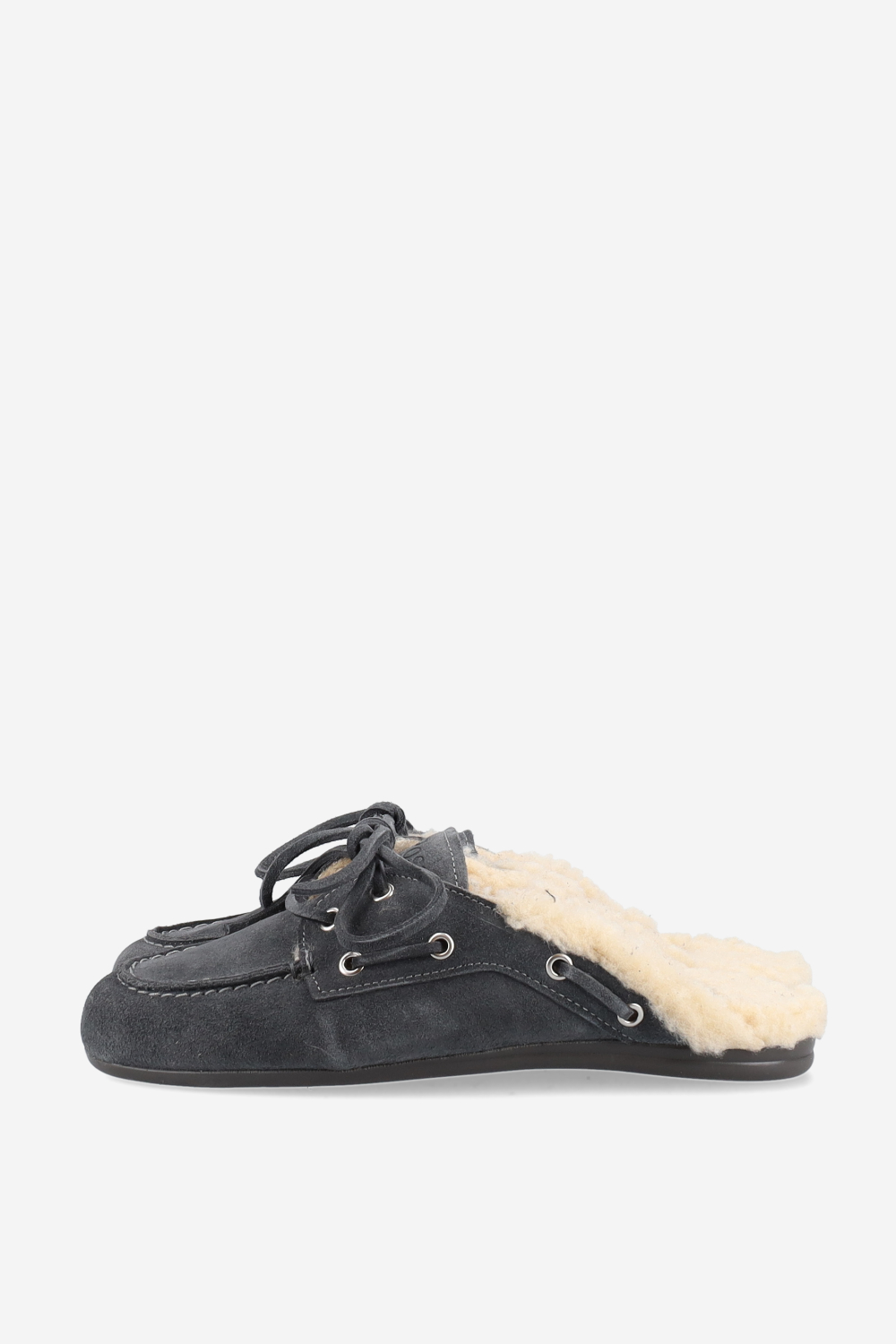 Fur suede boat loafer mules