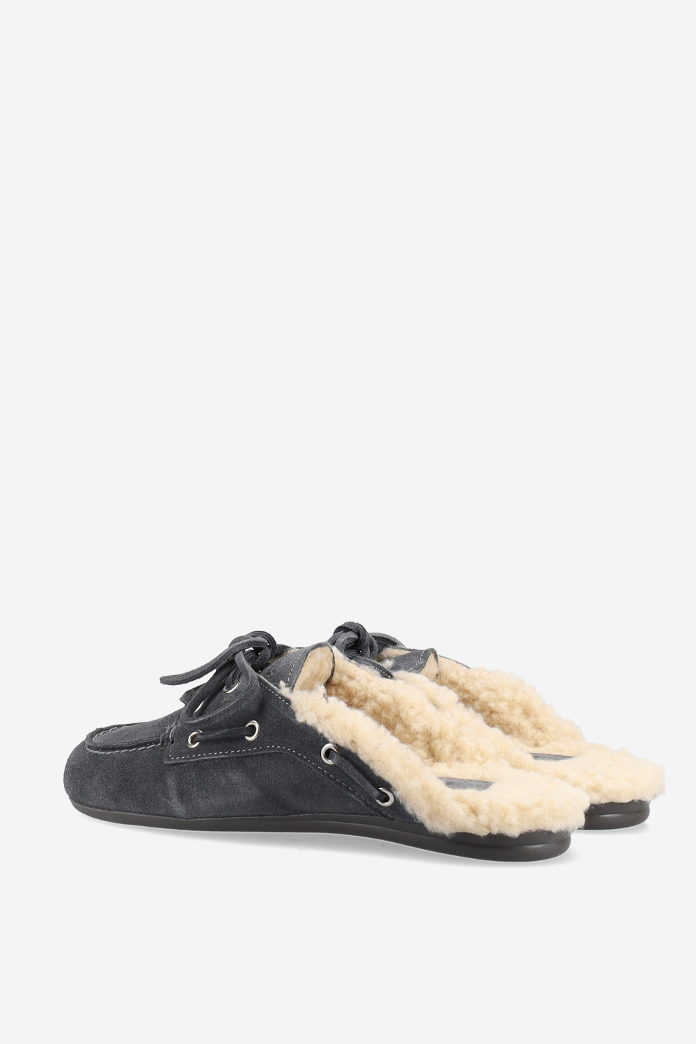 Fur suede boat loafer mules