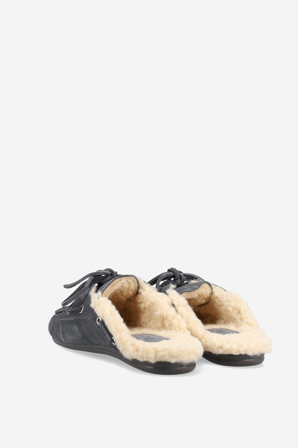 Fur suede boat loafer mules