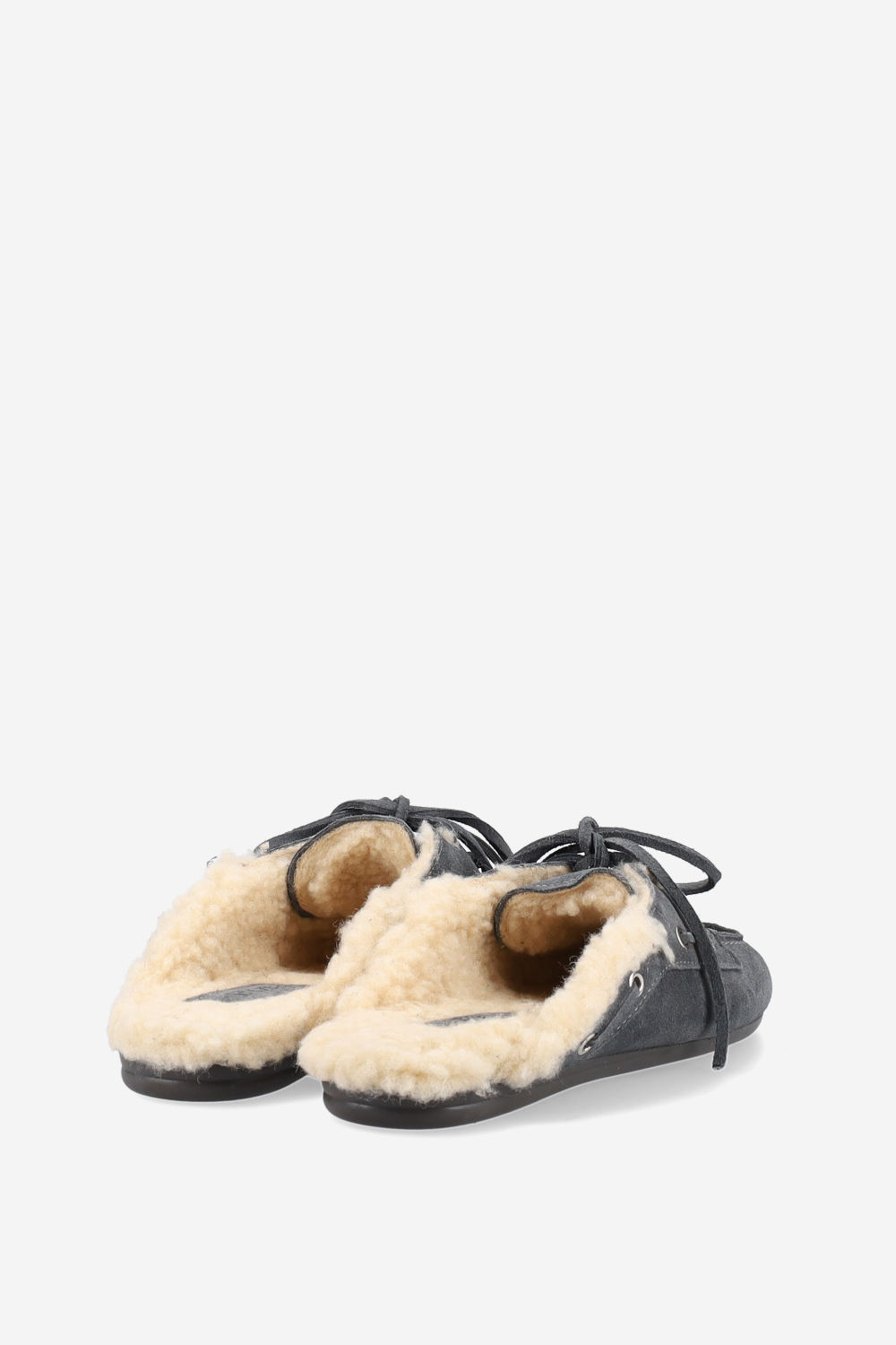 Fur suede boat loafer mules