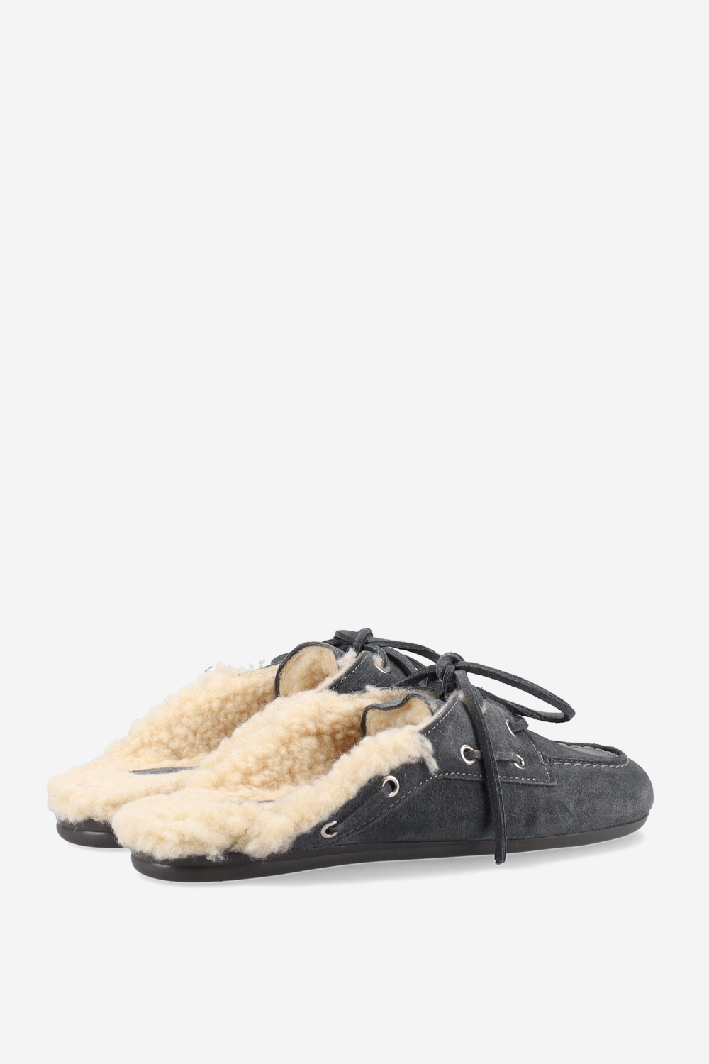Fur suede boat loafer mules