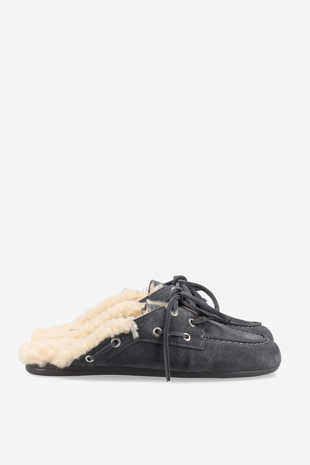 Fur suede boat loafer mules