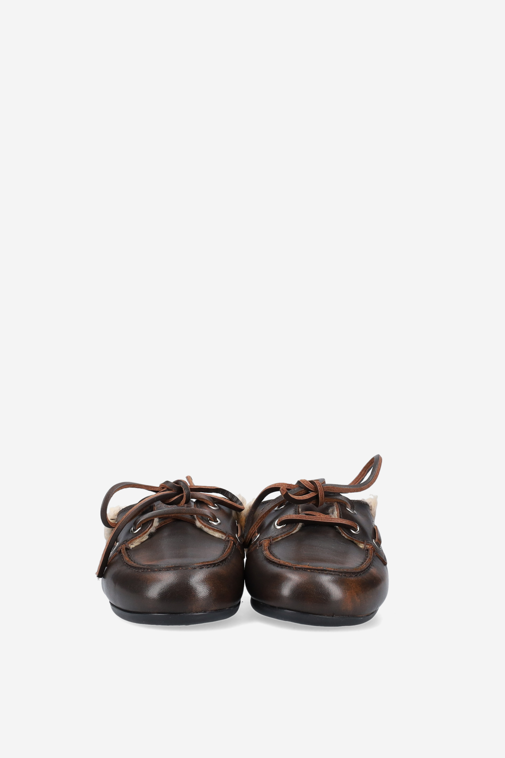 Fur leather boat loafer mules