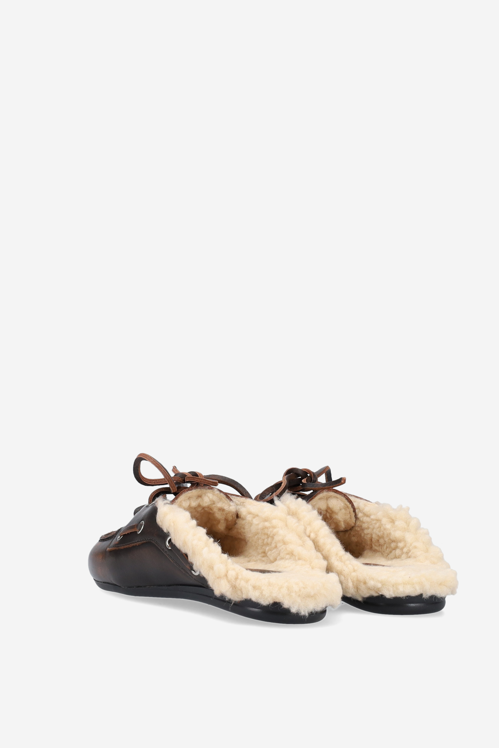 Fur leather boat loafer mules