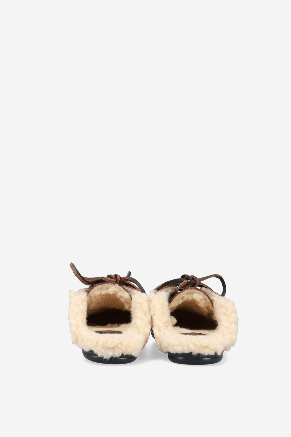 Fur leather boat loafer mules