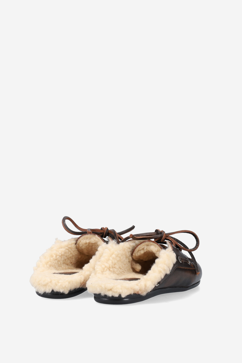 Fur leather boat loafer mules