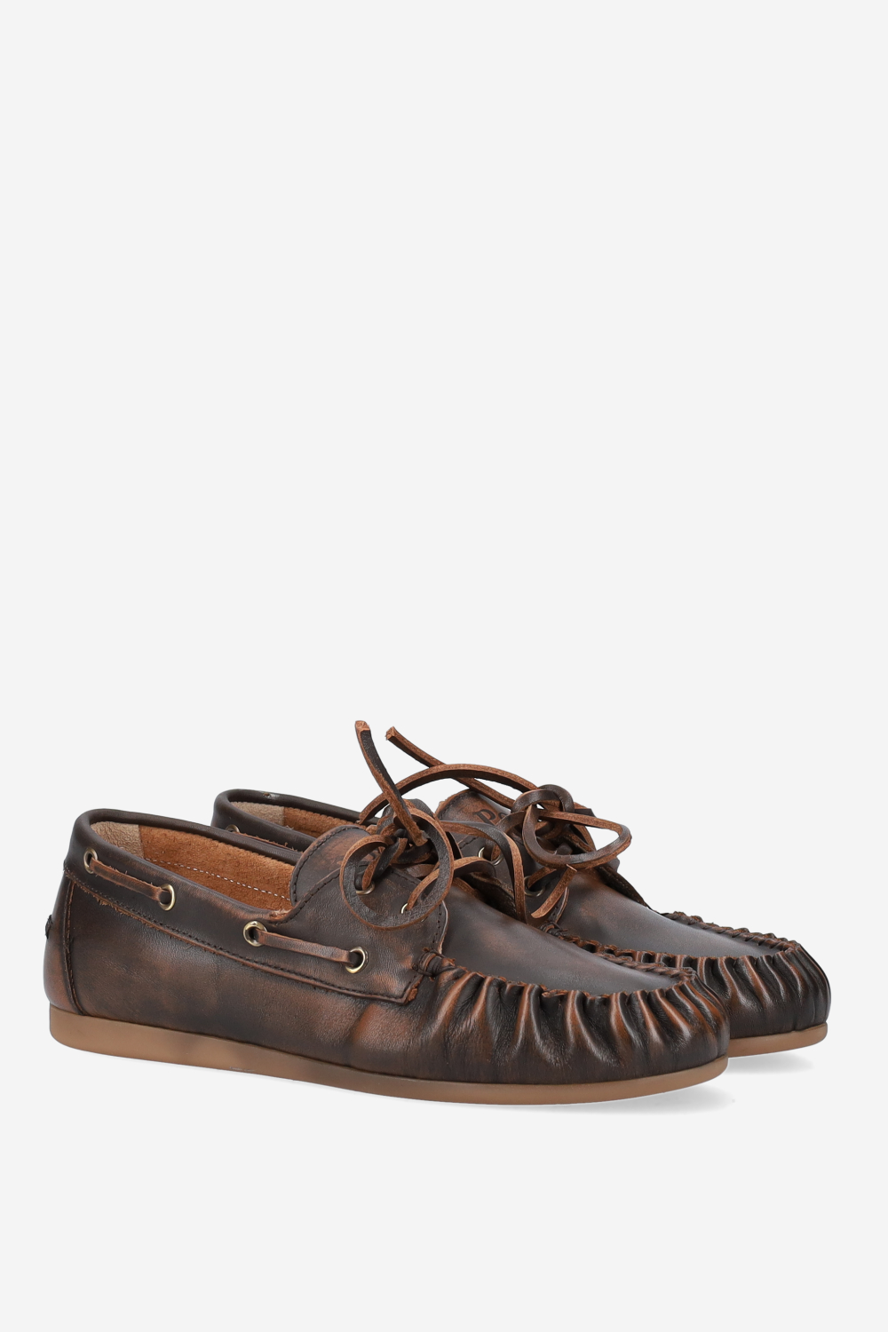 Boat wrinkle brushed leather loafers