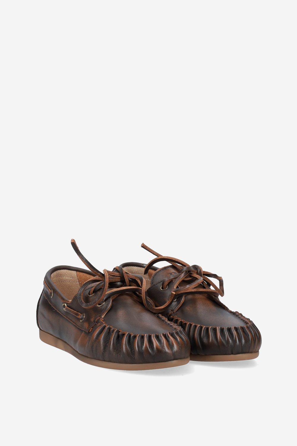 Boat wrinkle brushed leather loafers