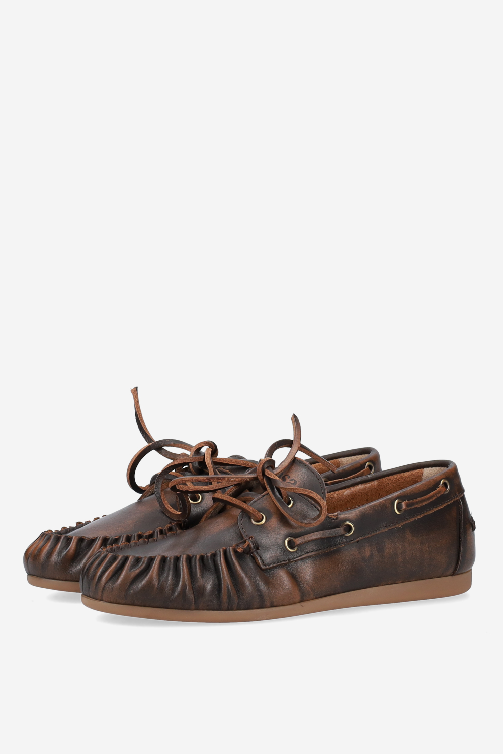Boat wrinkle brushed leather loafers
