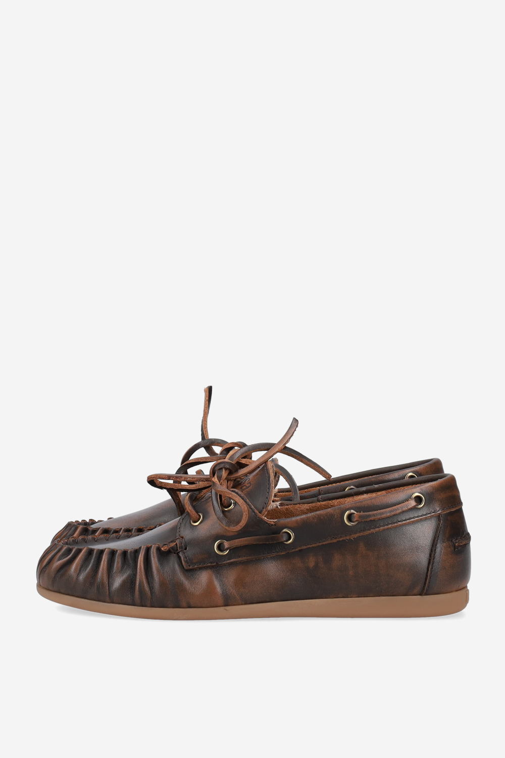 Boat wrinkle brushed leather loafers