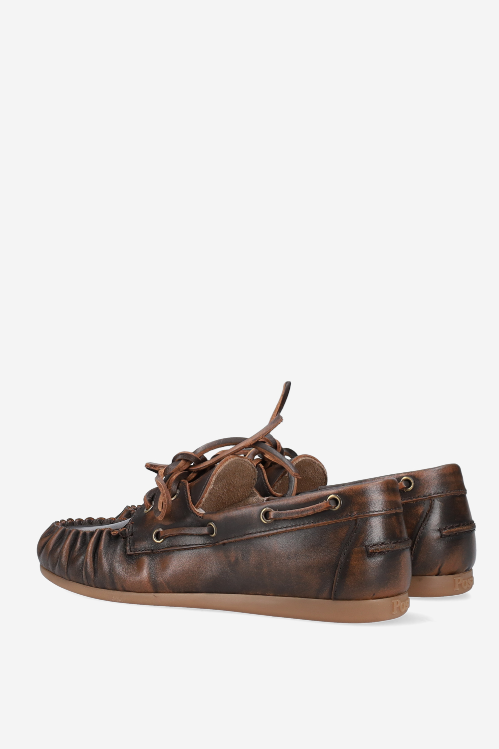Boat wrinkle brushed leather loafers