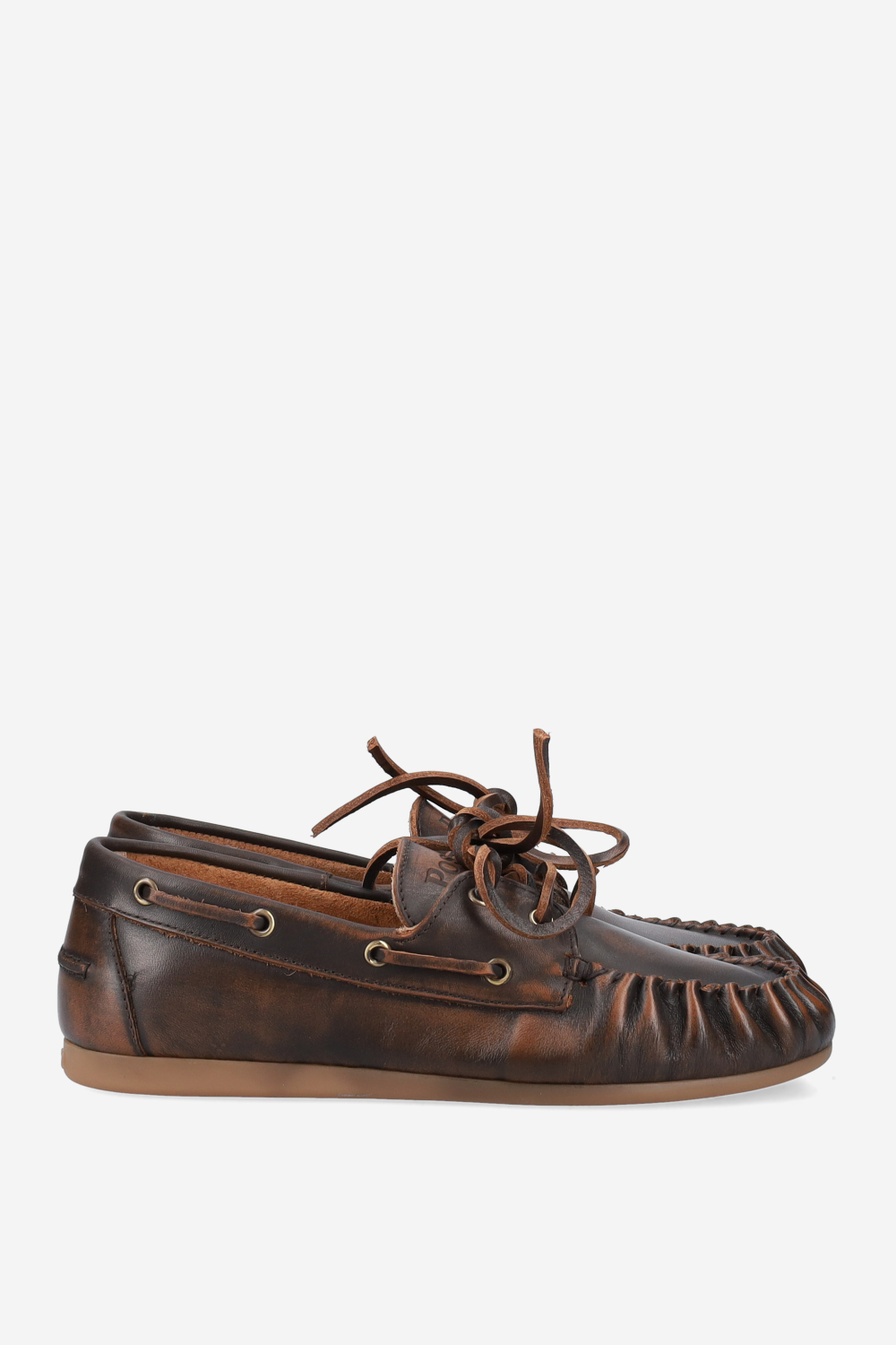 Boat wrinkle brushed leather loafers