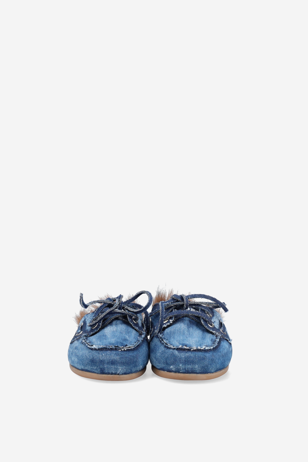 Fur hairy denim boat loafer mules