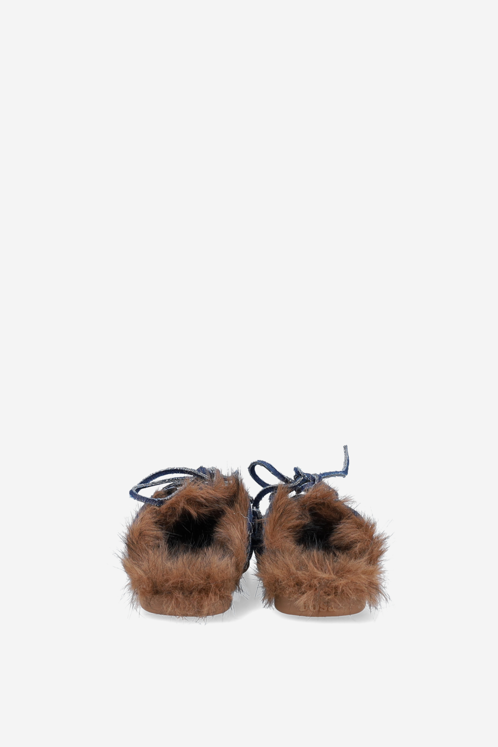 Fur hairy denim boat loafer mules