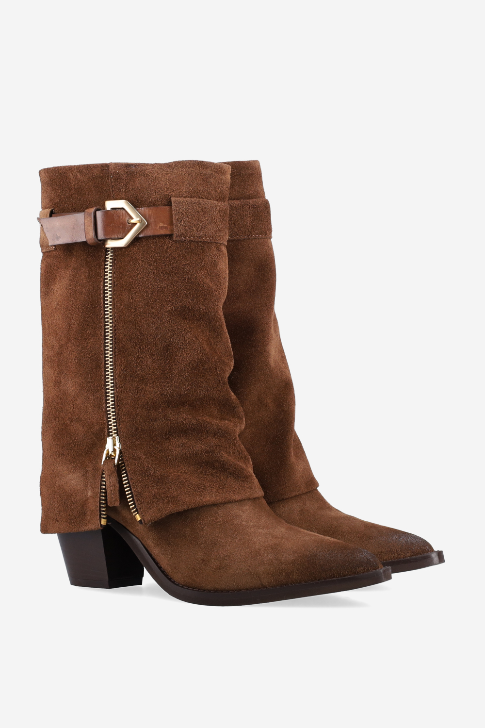 Fold-over suede boots