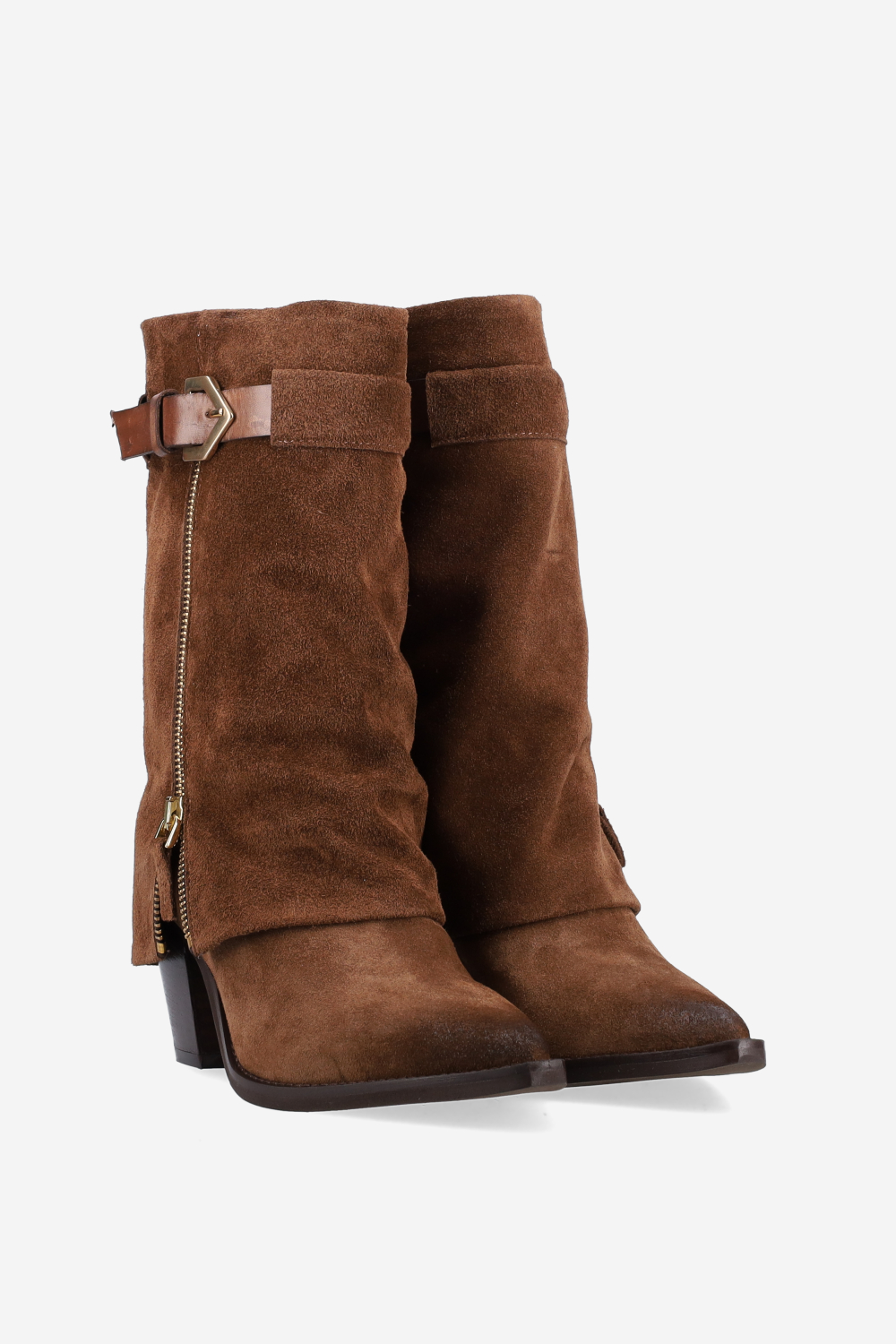 Fold-over suede boots