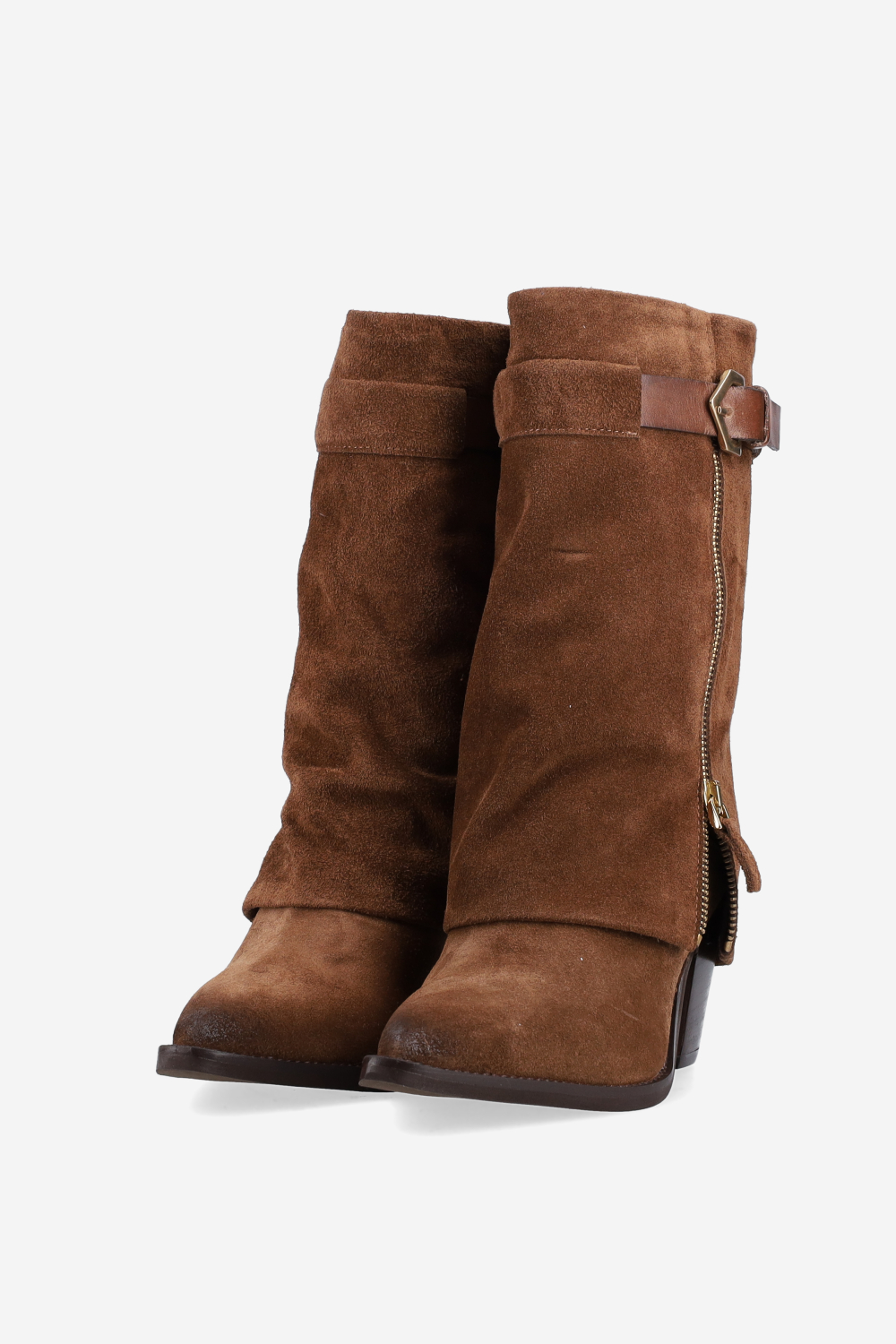 Fold-over suede boots