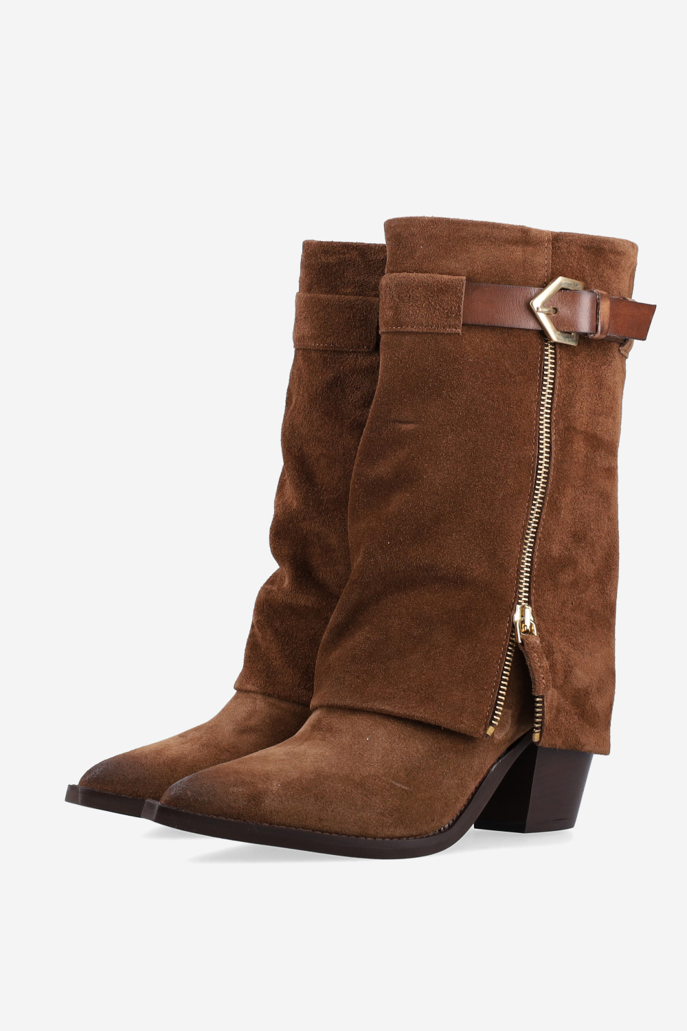 Fold-over suede boots