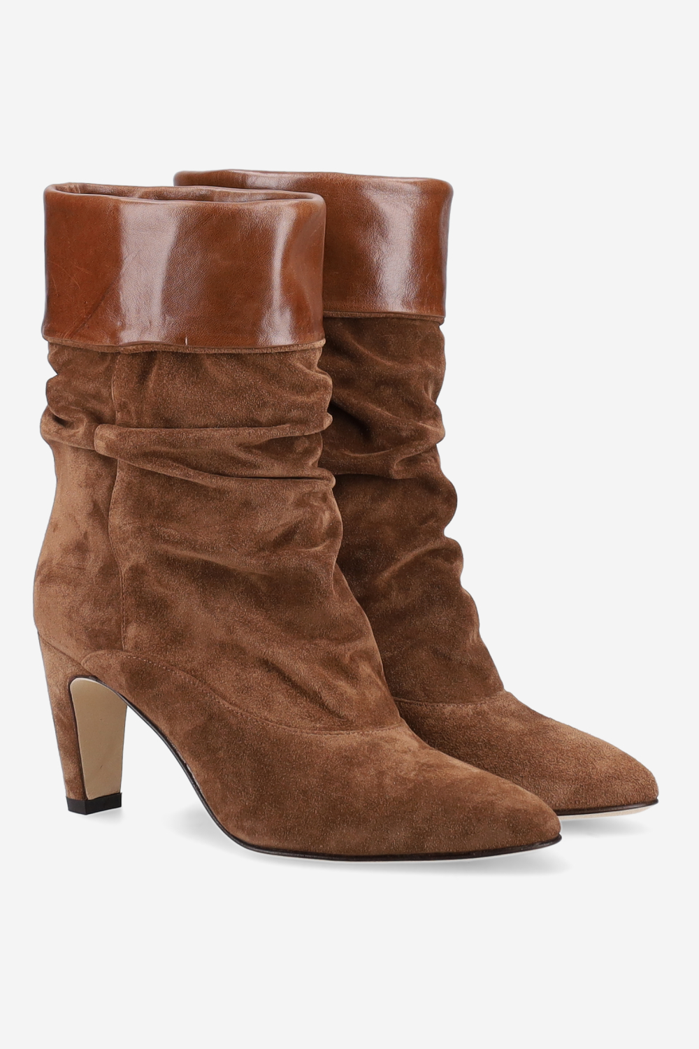 Folded suede ankle boots