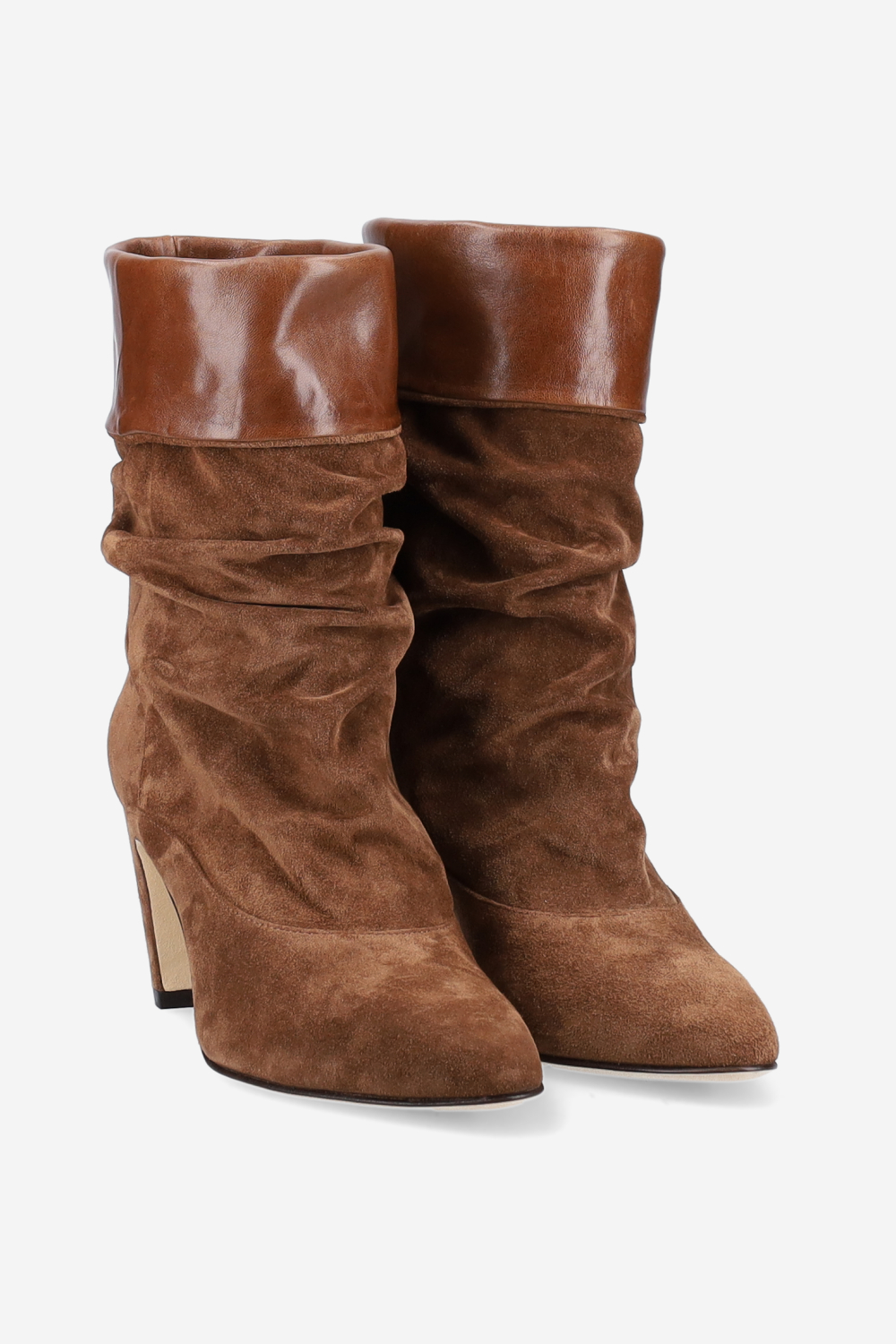 Folded suede ankle boots