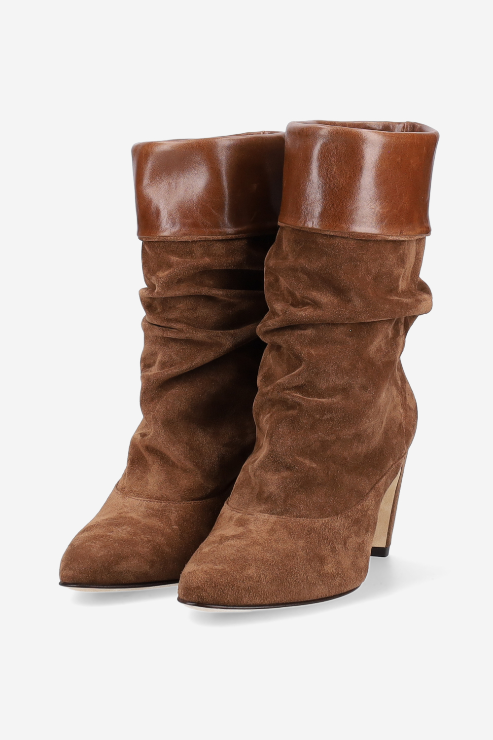 Folded suede ankle boots