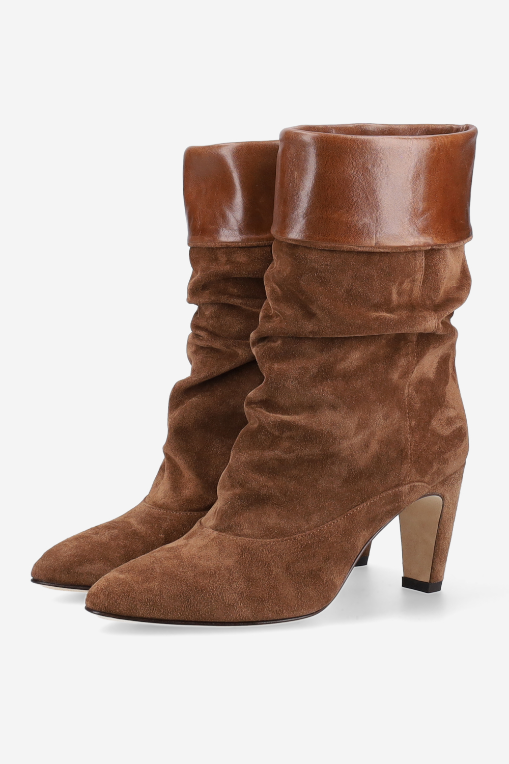 Folded suede ankle boots