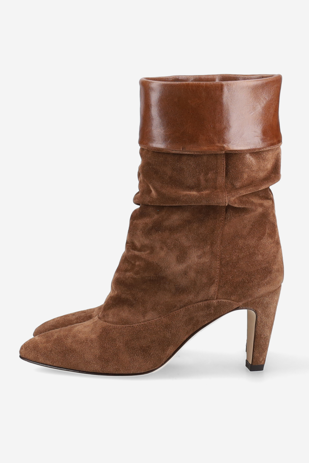 Folded suede ankle boots