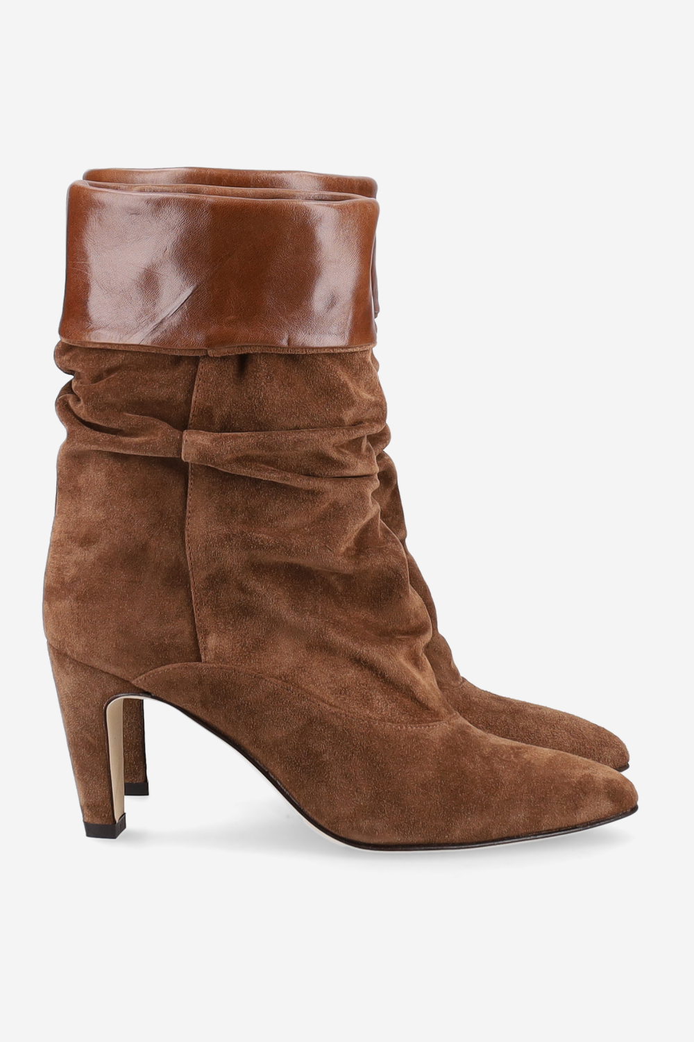 Folded suede ankle boots