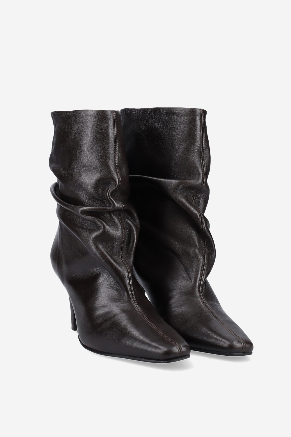 Draped leather ankle boots