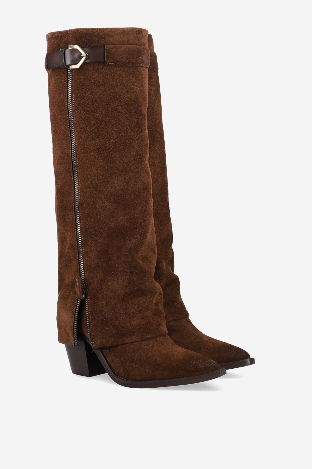 Fold-over suede boots