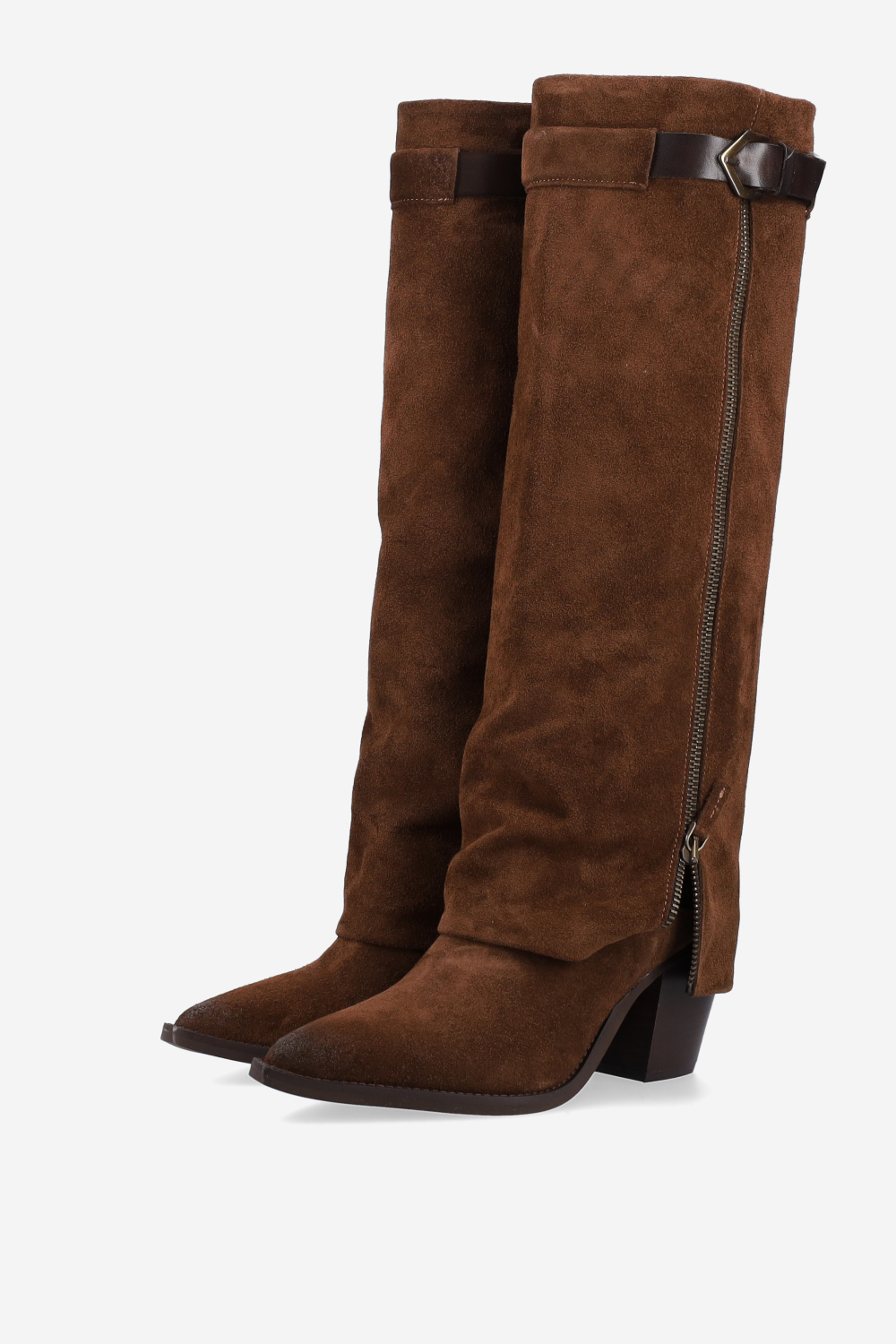 Fold-over suede boots