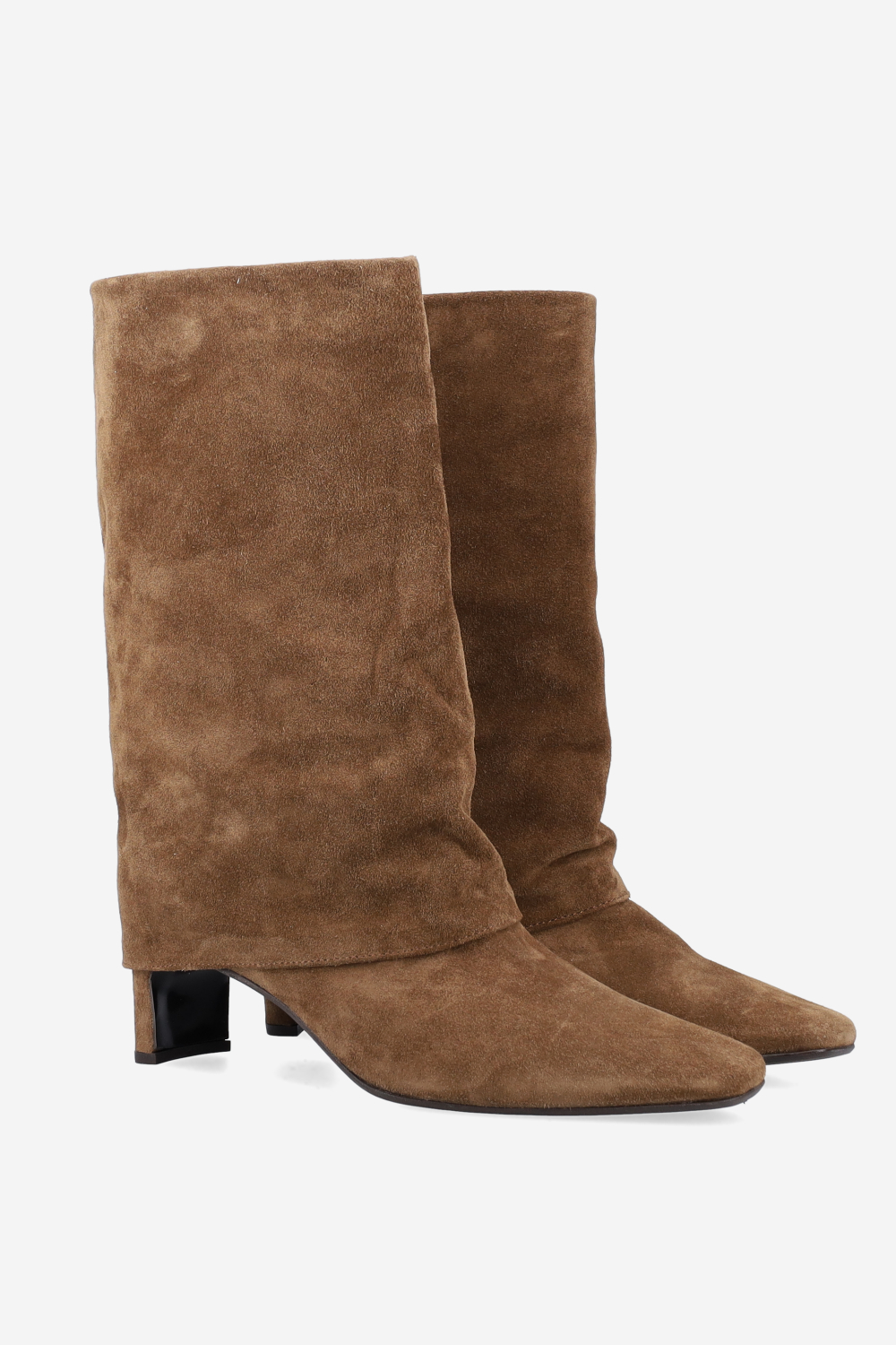 Fold-over suede ankle boots