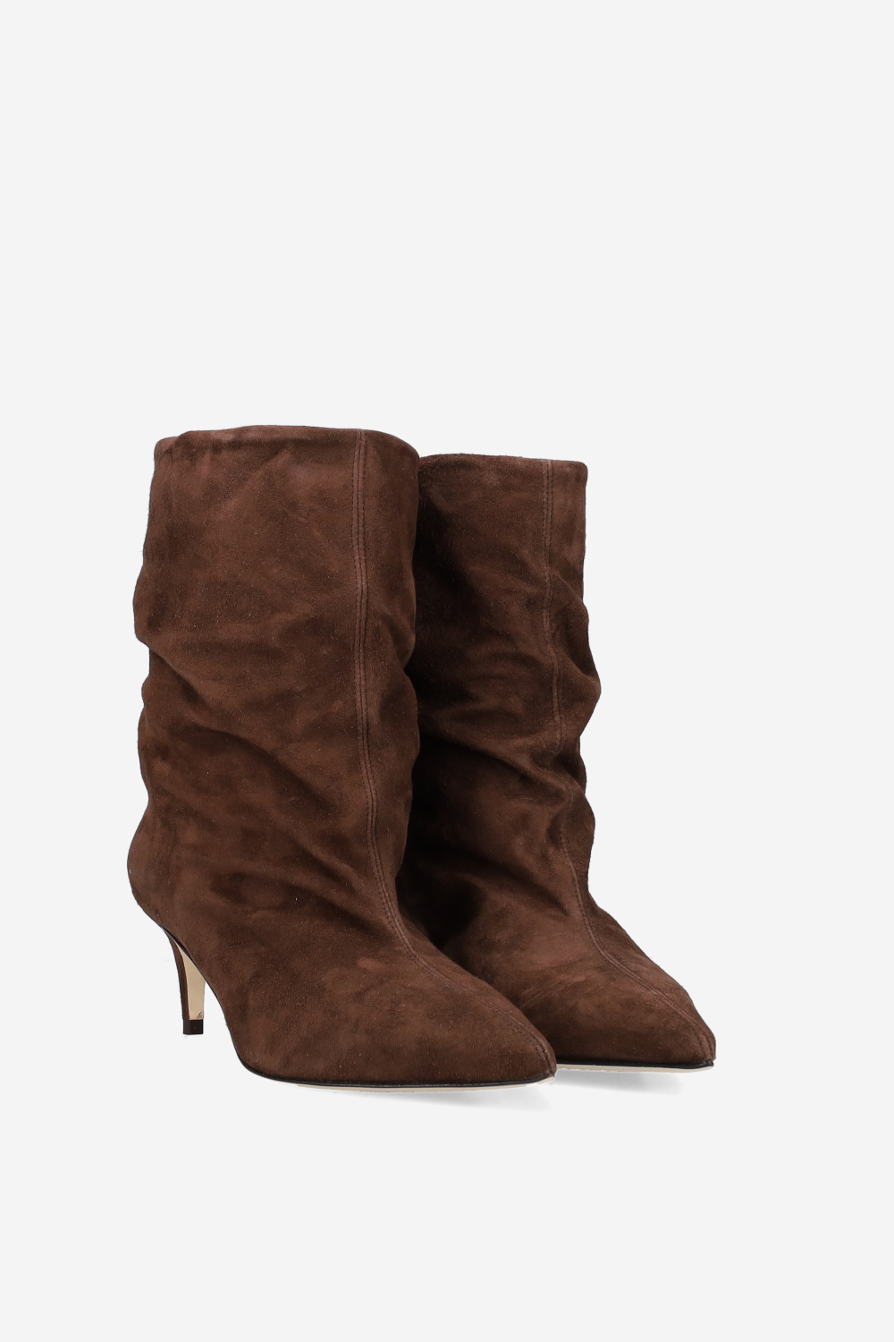 Pointed-toe draped suede ankle boots