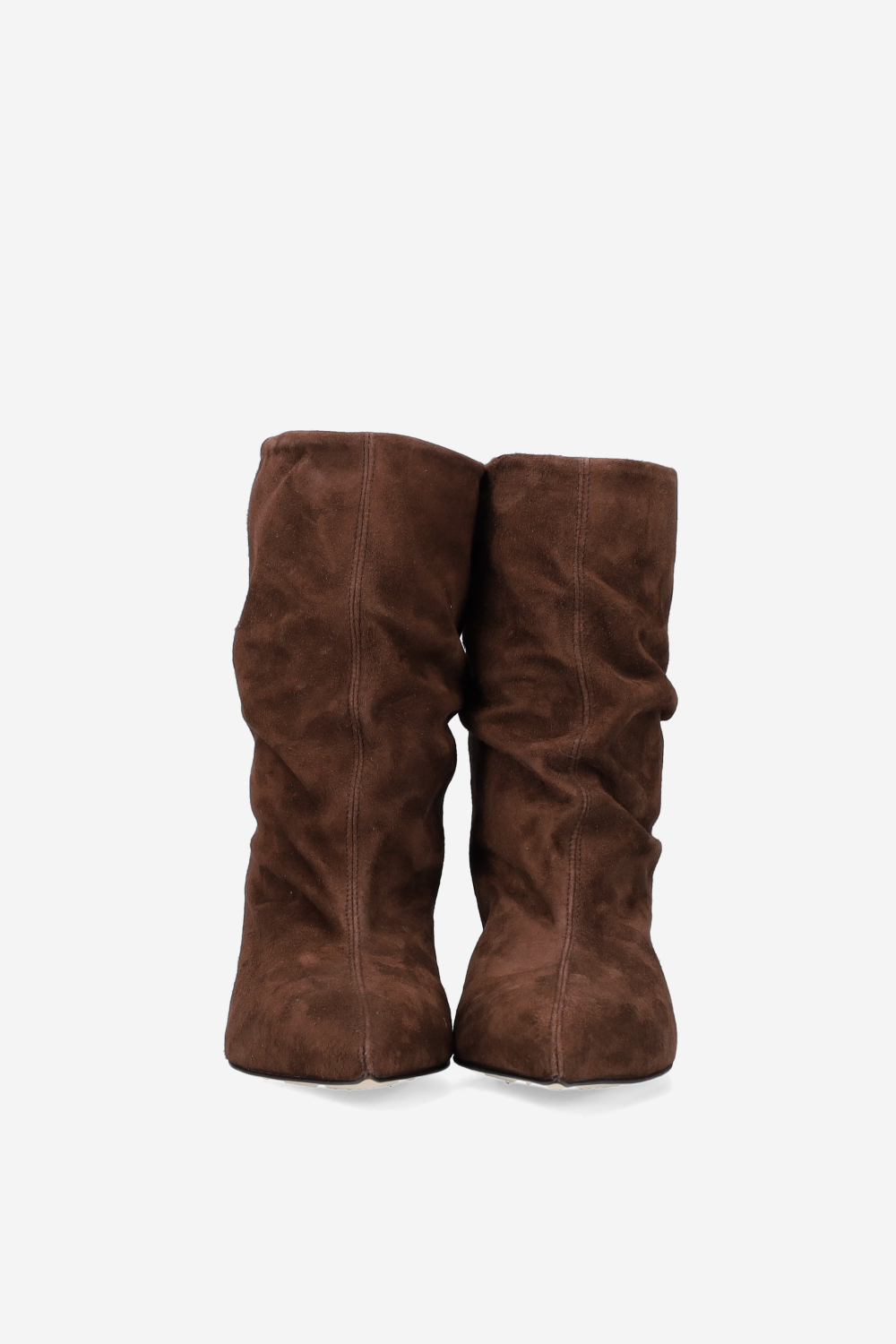 Pointed-toe draped suede ankle boots