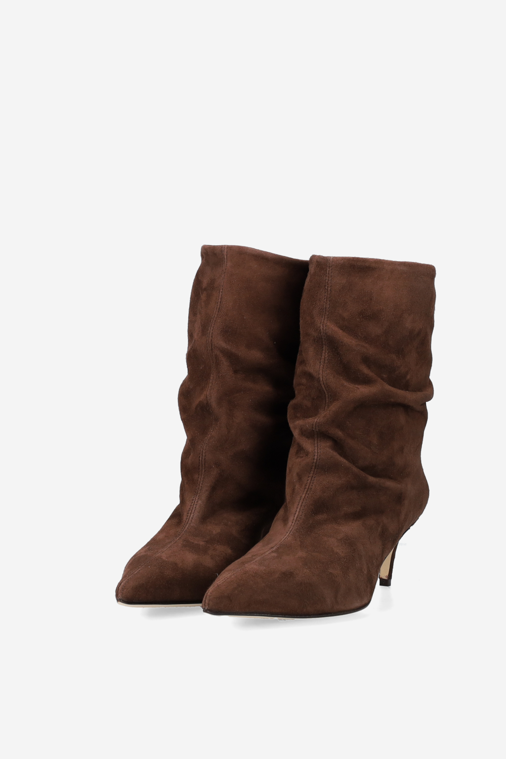Pointed-toe draped suede ankle boots