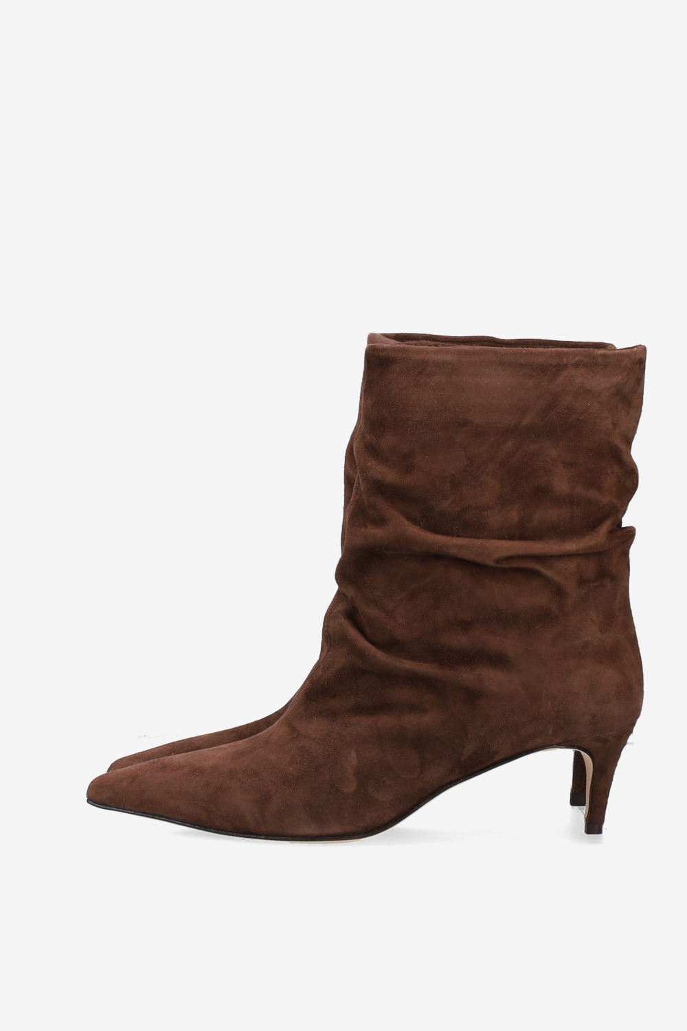 Pointed-toe draped suede ankle boots