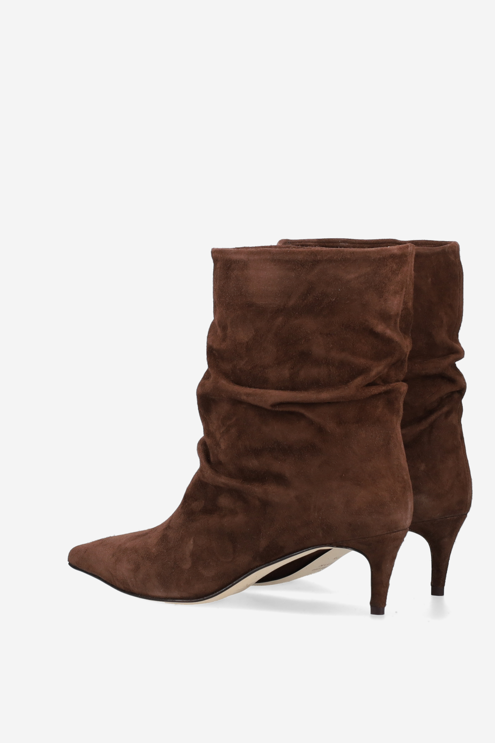 Pointed-toe draped suede ankle boots