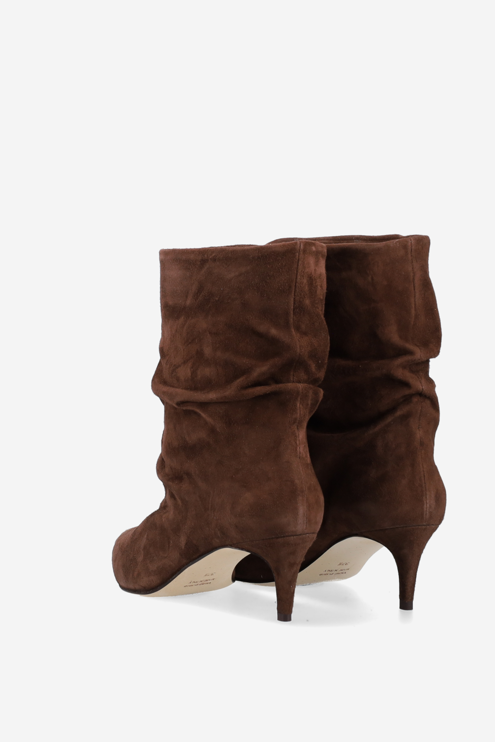 Pointed-toe draped suede ankle boots
