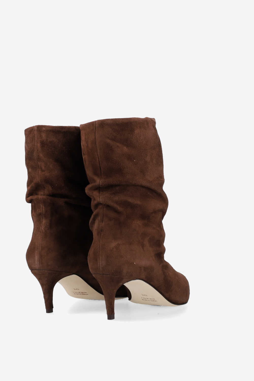 Pointed-toe draped suede ankle boots