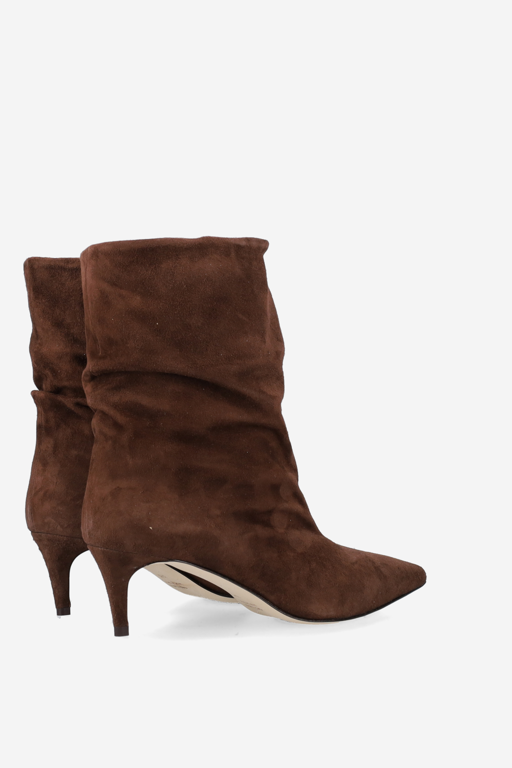 Pointed-toe draped suede ankle boots