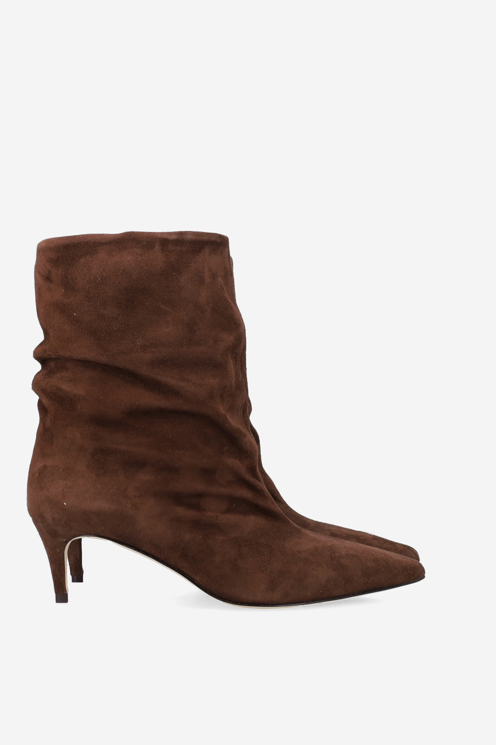 Pointed-toe draped suede ankle boots