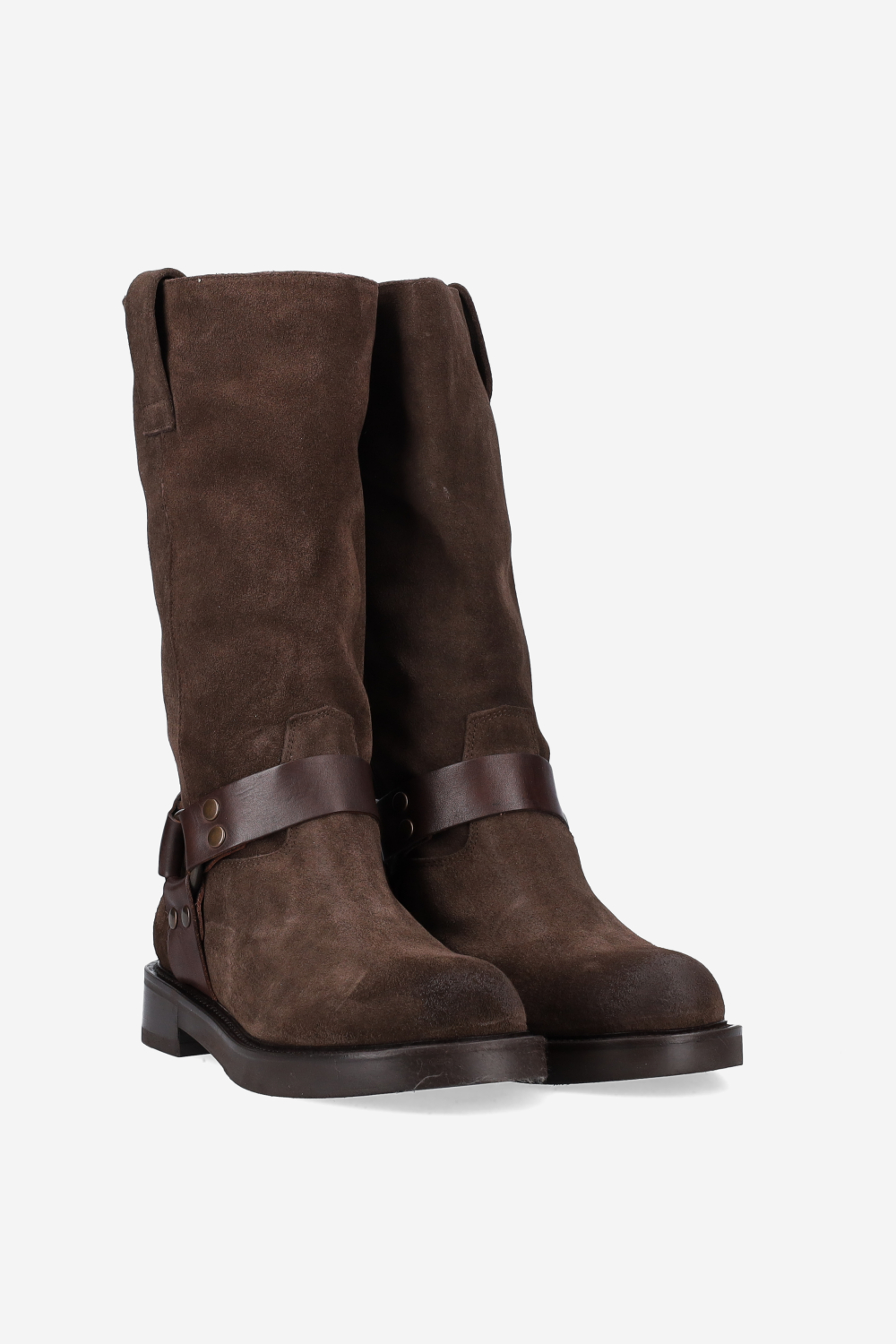 Buckled suede boots