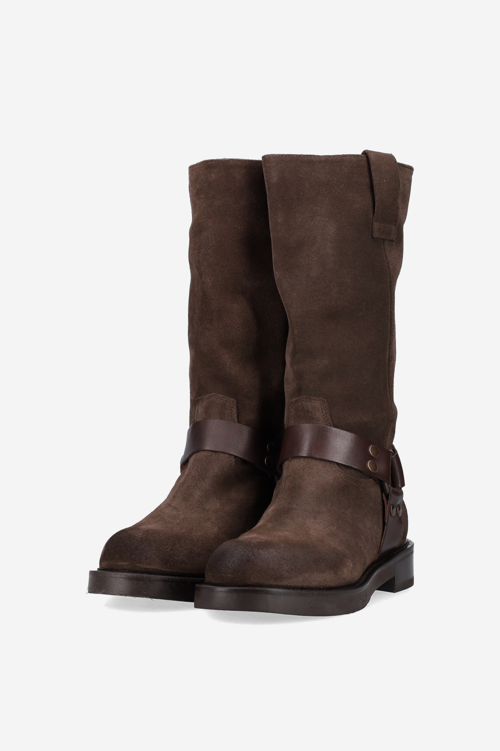 Buckled suede boots