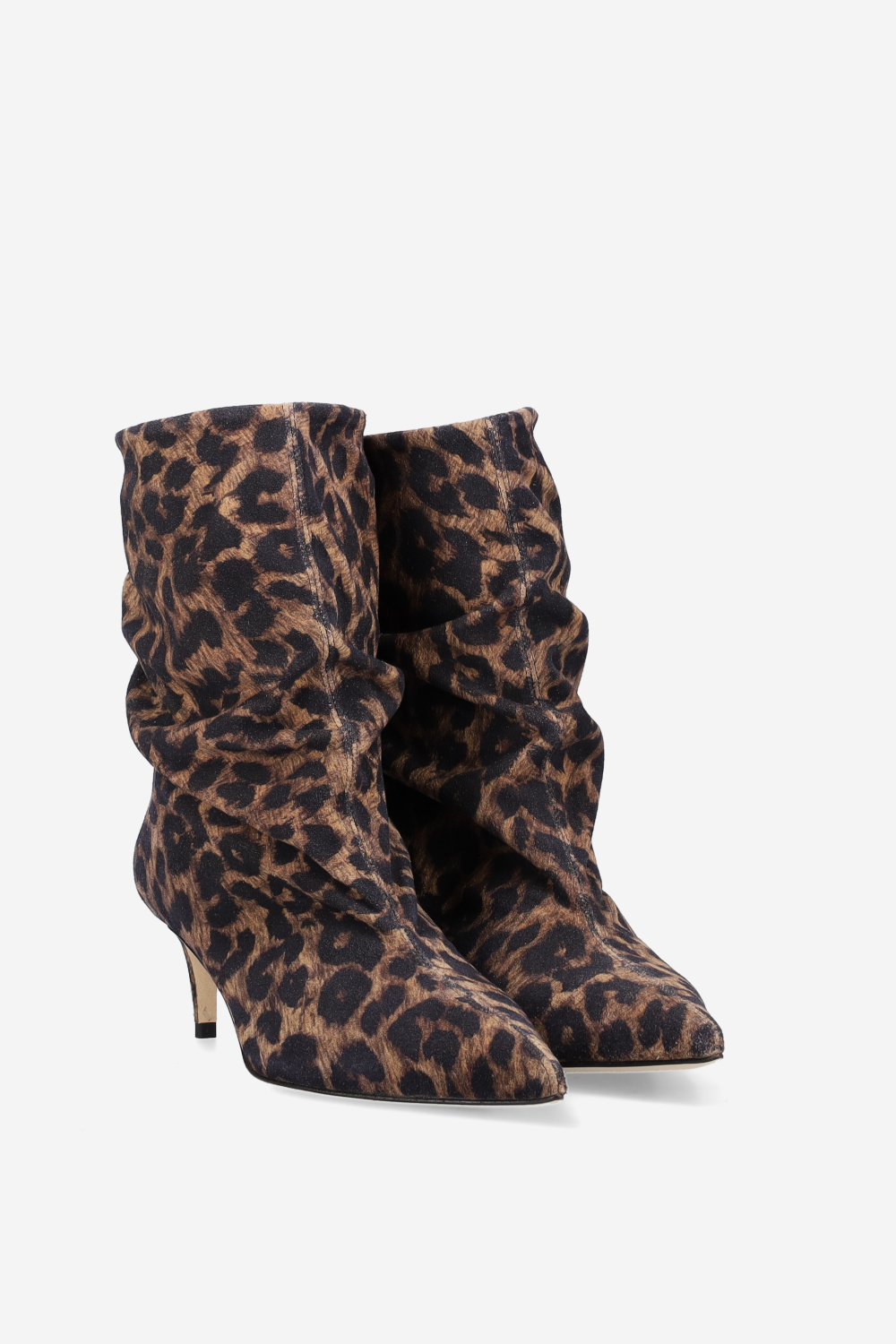 Pointed-toe draped suede ankle boots