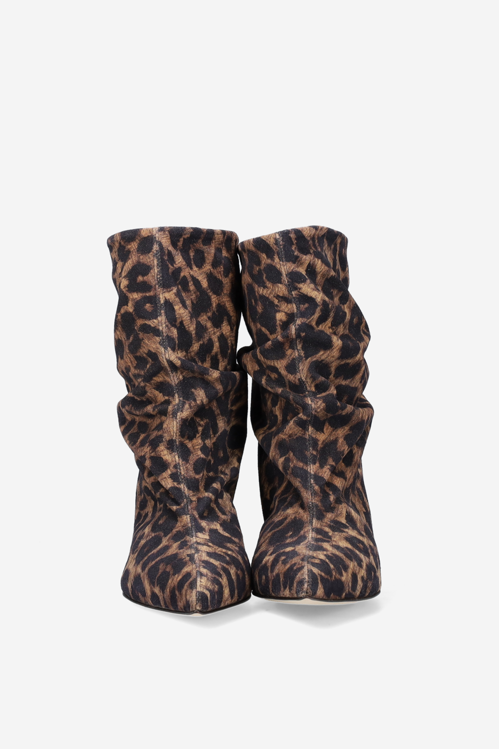 Pointed-toe draped suede ankle boots