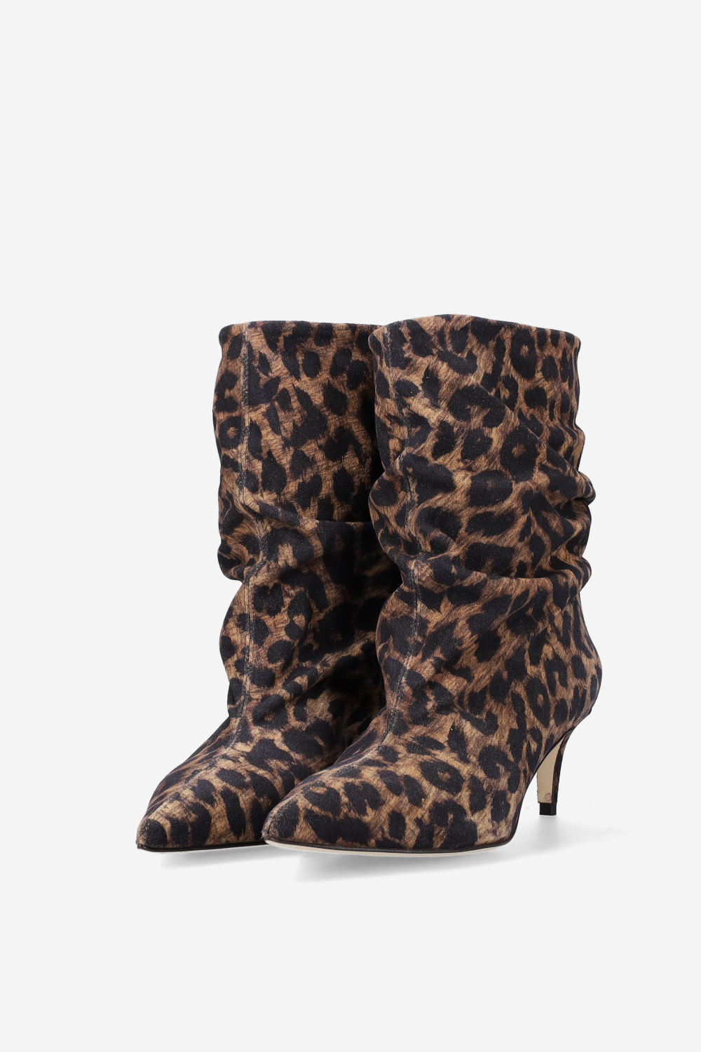 Pointed-toe draped suede ankle boots
