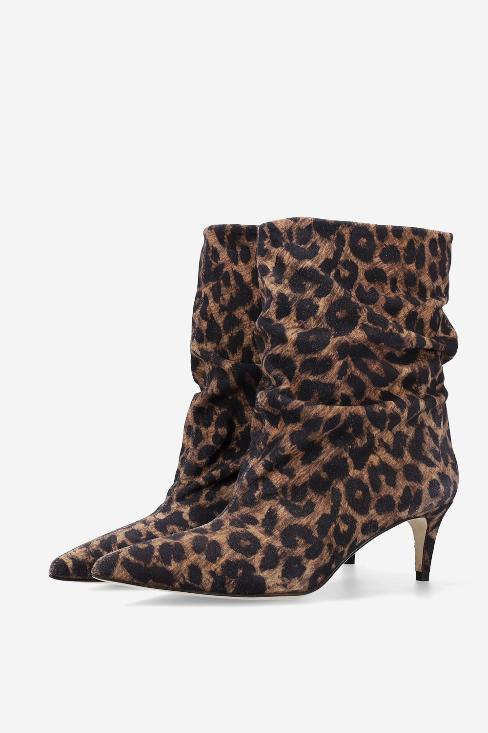 Pointed-toe draped suede ankle boots
